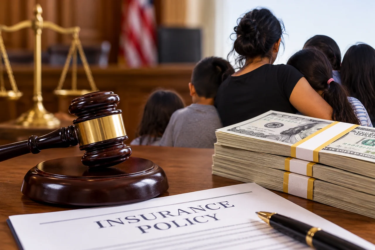 Mexicana gana demanda millonaria Una viuda mexicana y sus diez hijos obtuvieron un veredicto favorable por 11,3 millones de dólares adicionales contra una aseguradora en Estados Unidos, aunque todavía no habían recibido la indemnización. Crédito: Ilustración: MundoNow.